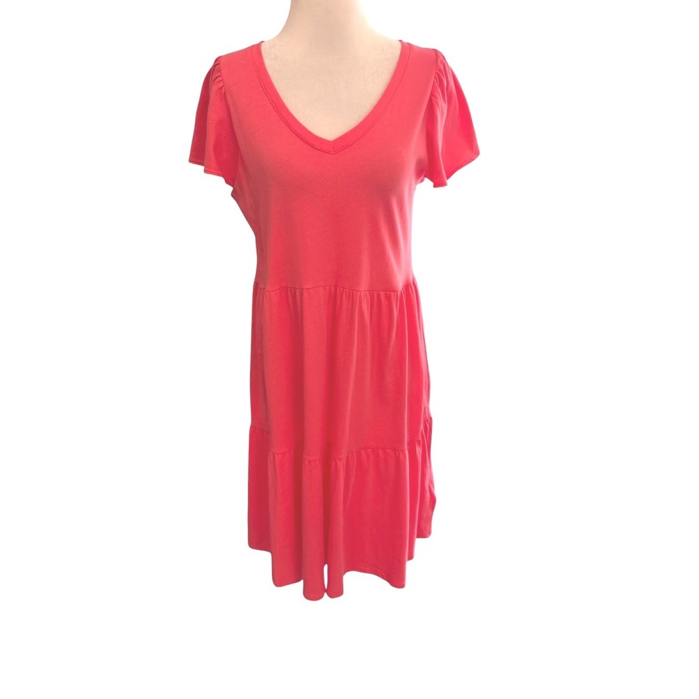 J.Crew Pink Coral Tiered V-Neck Flutter Sleeve Cotton Mini Dress CK547 XS NEW